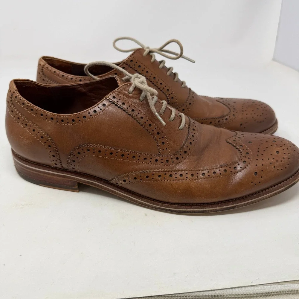 Warfield & Grand Roy Oxford Mens 11 Wingtip Cognac Brogue Leather EUC